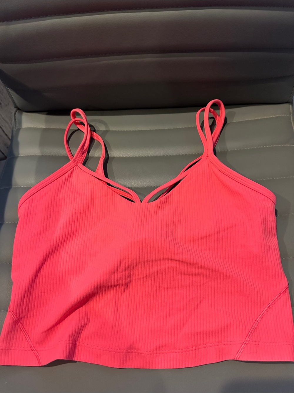 Women's Pink Ribbed Strappy Crop Top